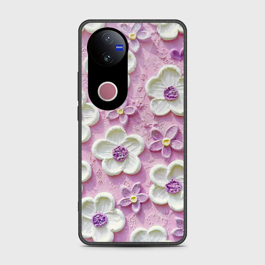 Vivo V50 Cover - Floral Series - Design 4 - Purple & White - HQ Premium Shine Durable Shatterproof Case