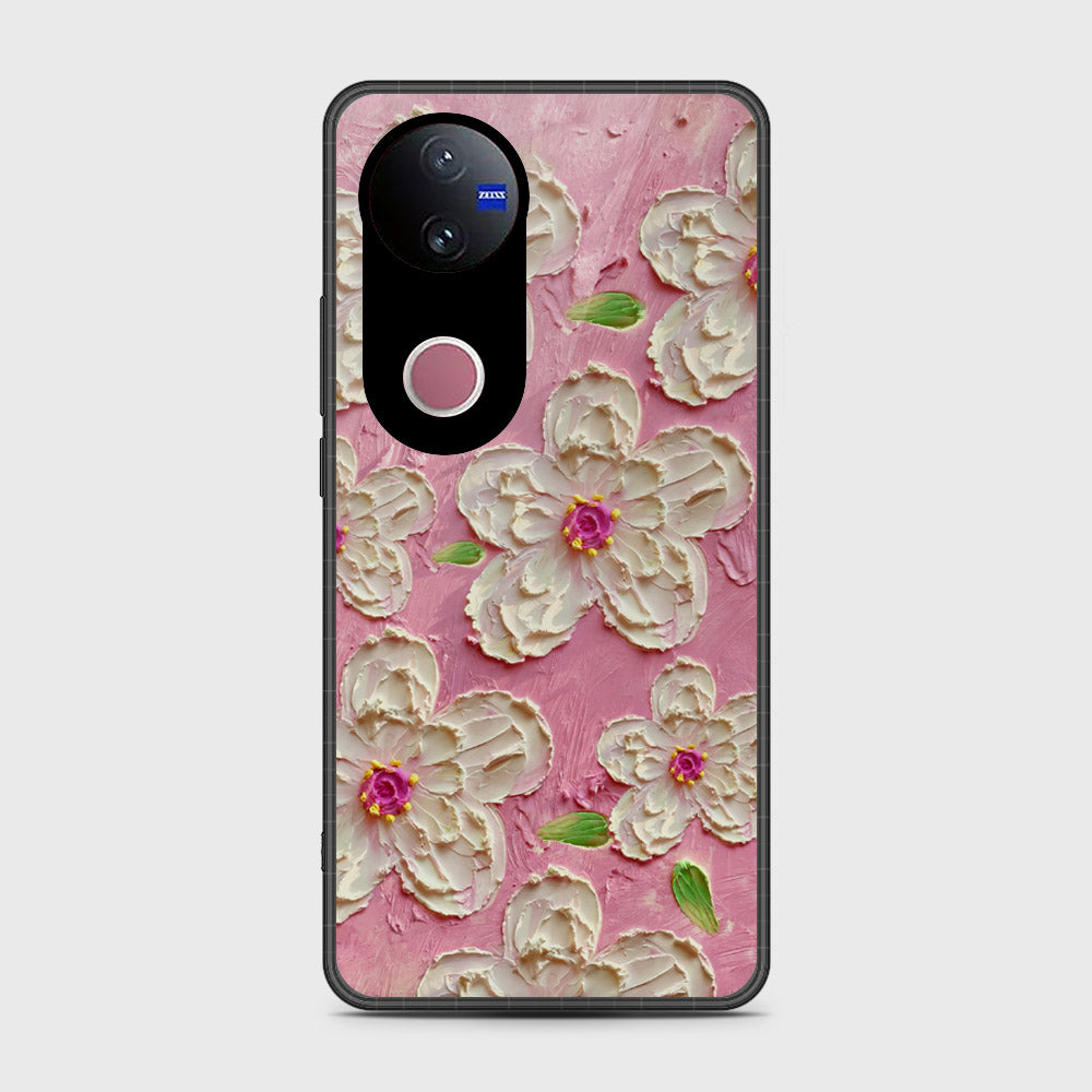 Vivo V50 Cover - Floral Series - Design 5 - Pink & White - HQ Premium Shine Durable Shatterproof Case