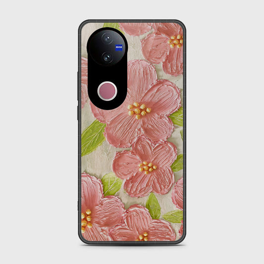 Vivo V50 Cover - Floral Series - Design 9 - Pink & Green - HQ Premium Shine Durable Shatterproof Case