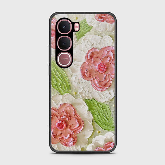 Vivo Y31 5G Cover - Floral Series - Design 13 - Offwhite & Green - HQ Ultra Shine Premium Infinity Glass Soft Silicon Borders Case