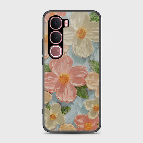 Vivo Y31 5G Cover - Floral Series - Design 16 - Cyan & Pink - HQ Ultra Shine Premium Infinity Glass Soft Silicon Borders Case