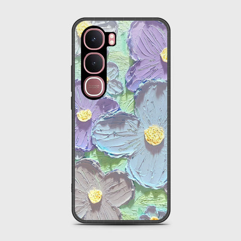 Vivo Y31 5G Cover - Floral Series - Design 1 - Purple & Aqua - HQ Ultra Shine Premium Infinity Glass Soft Silicon Borders Case