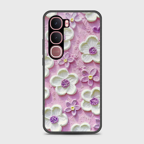 Vivo Y21d Cover - Floral Series - Design 4 - Purple & White - HQ Ultra Shine Premium Infinity Glass Soft Silicon Borders Case (Fast Delivery)