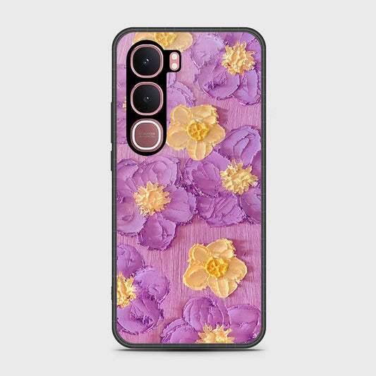 Vivo Y31 5G Cover - Floral Series - Design 8 - Purple & Yellow - HQ Ultra Shine Premium Infinity Glass Soft Silicon Borders Case