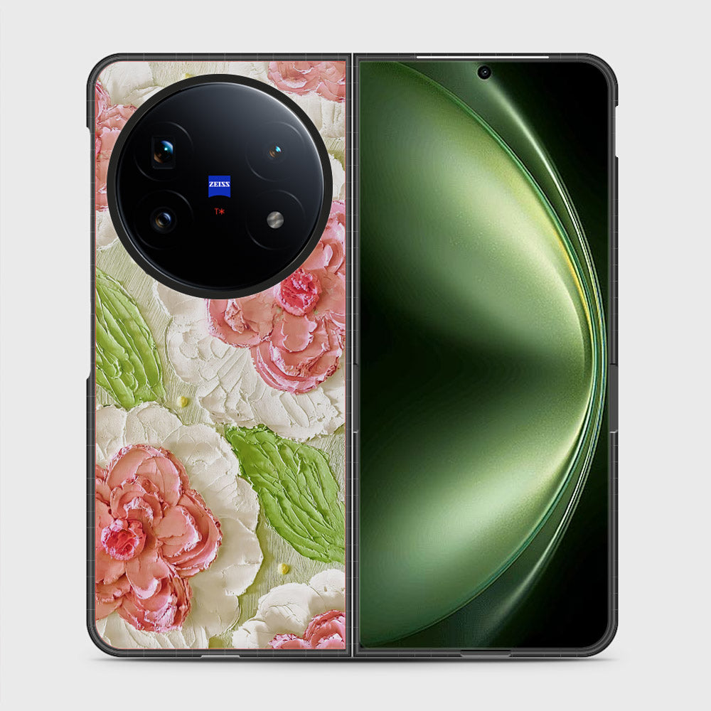 Vivo X Fold 5 Cover - Floral Series - Design 13 - Offwhite & Green - HQ Premium Shine Durable Shatterproof Case