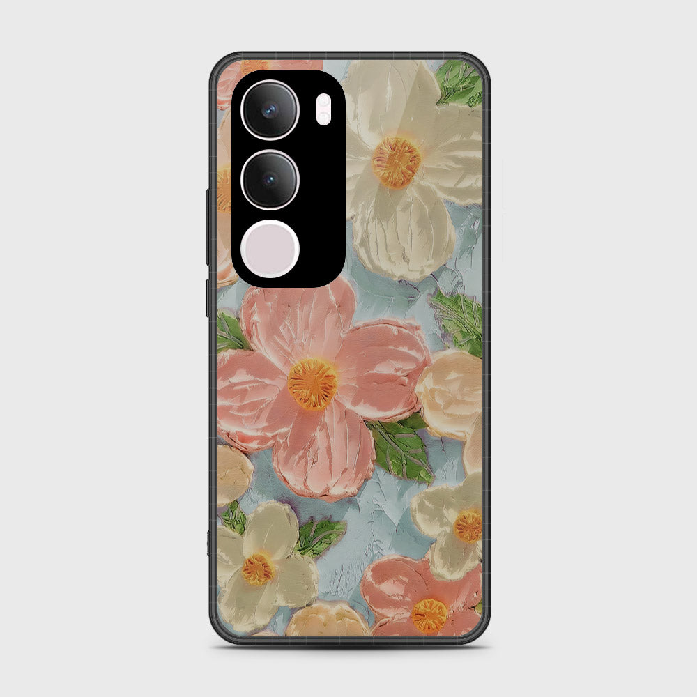 Vivo Y19 Cover - Floral Series - Design 16 - Cyan & Pink - HQ Premium Shine Durable Shatterproof Case