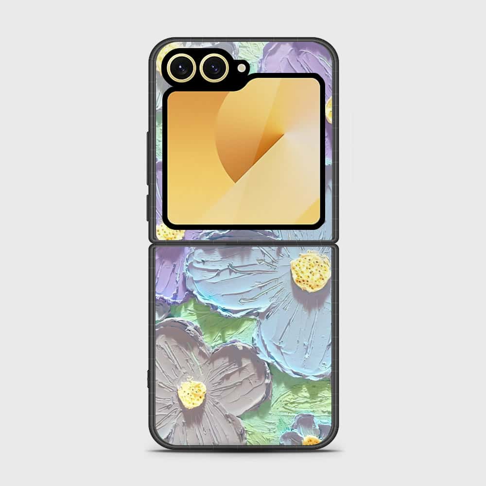 Samsung Galaxy Z Flip 6 Cover - Floral Series - Design 1 - Purple & Aqua - HQ Premium Shine Durable Shatterproof Case
