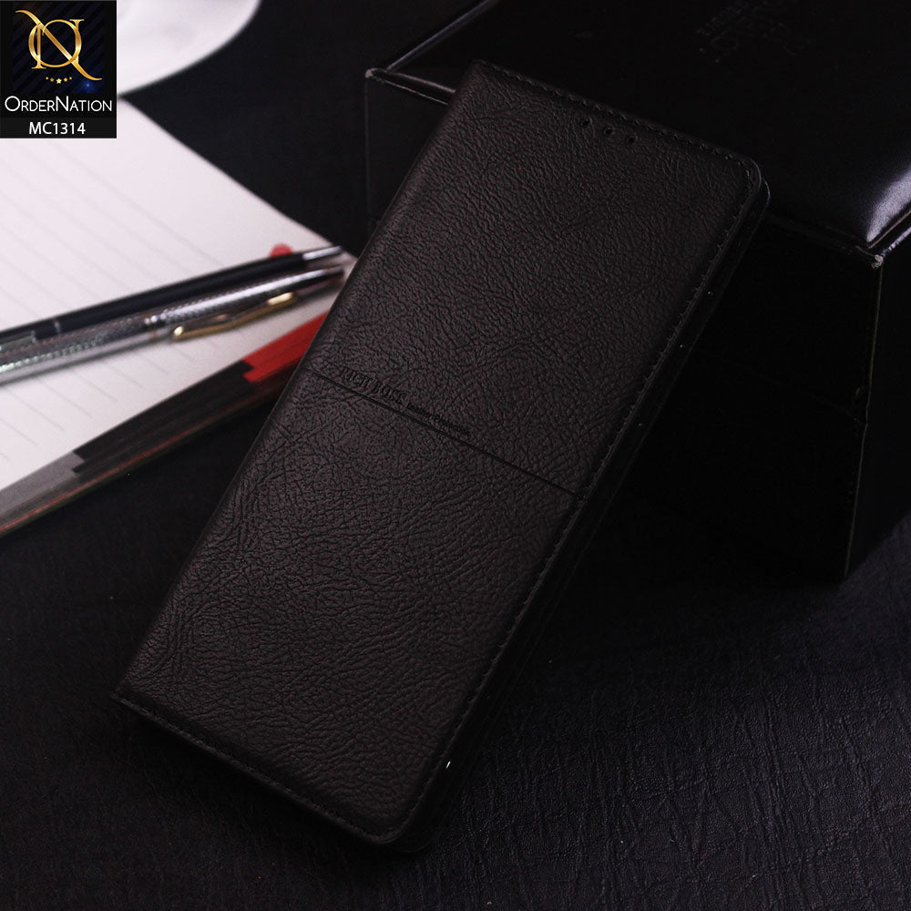 Samsung Galaxy A51 Cover - Black - Rich Boss Flip Book Soft Leather Texture Case
