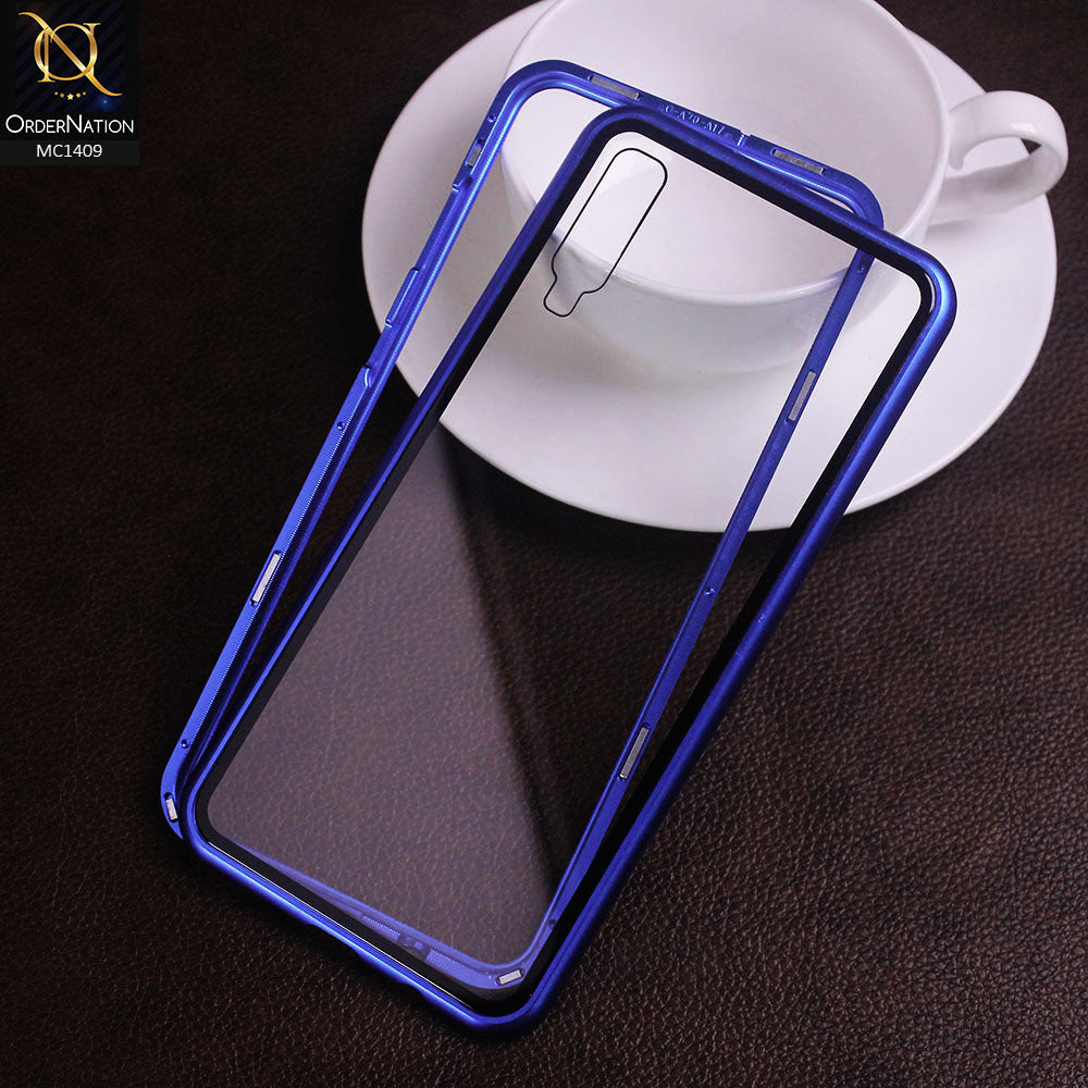 Samsung Galaxy A70 Cover - Blue - Luxury HQ Magnetic Back Glass Case - No Glass On Screen Side