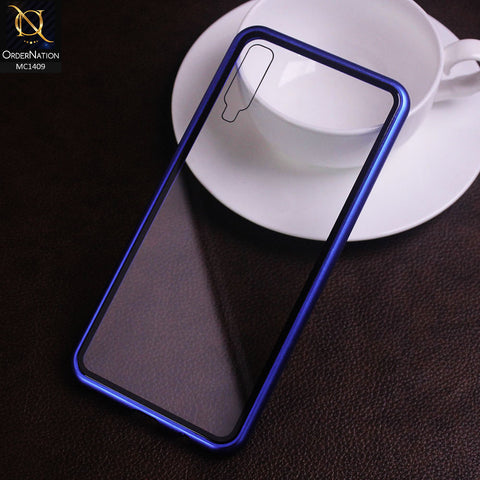 Samsung Galaxy A70 Cover - Blue - Luxury HQ Magnetic Back Glass Case - No Glass On Screen Side