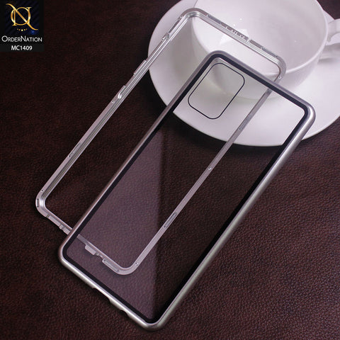 Samsung Galaxy A71 Cover - Silver - Luxury HQ Magnetic Back Glass Case - No Glass On Screen Side