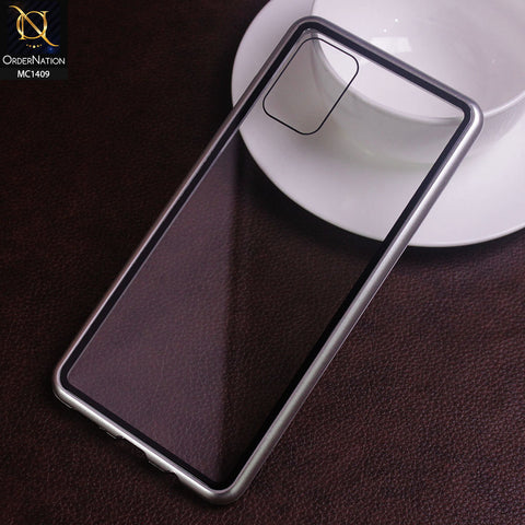 Samsung Galaxy A71 Cover - Silver - Luxury HQ Magnetic Back Glass Case - No Glass On Screen Side