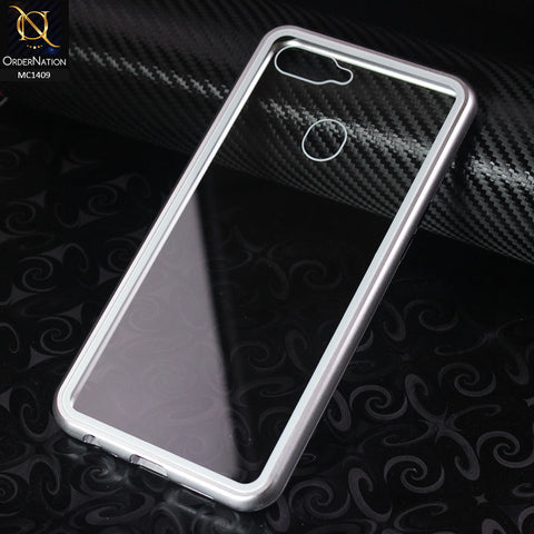Oppo F9 / F9 Pro Cover - Silver - Luxury HQ Magnetic Back Glass Case - No Glass On Screen Side