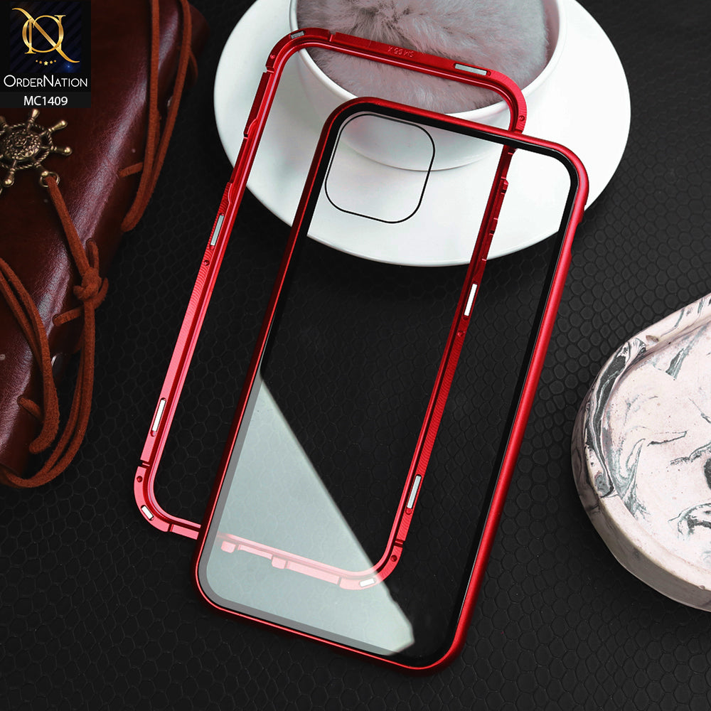iPhone 11 Cover - Red - Luxury HQ Magnetic Back Glass Case For - No Glass On Screen Side