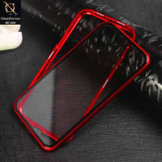 iPhone 11 Pro Max Cover - Red - Luxury HQ Magnetic Back Glass Case - No Glass On Screen Side