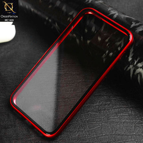 iPhone 11 Pro Max Cover - Red - Luxury HQ Magnetic Back Glass Case - No Glass On Screen Side