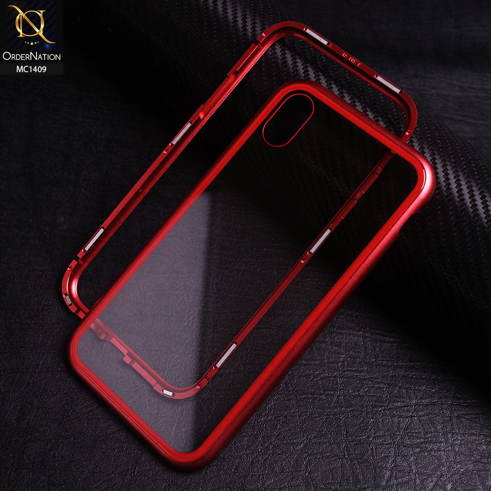 iPhone XS Max Cover - Red - Luxury HQ Magnetic Back Glass Case For - No Glass On Screen Side