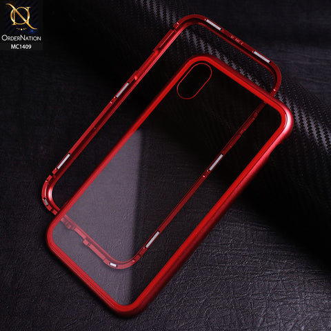 iPhone XS Max Cover - Red - Luxury HQ Magnetic Back Glass Case For - No Glass On Screen Side