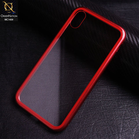 iPhone XS Max Cover - Red - Luxury HQ Magnetic Back Glass Case For - No Glass On Screen Side