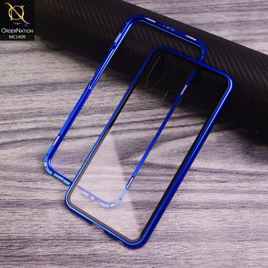 Vivo Y15 Cover - Blue - Luxury HQ Magnetic Back Glass Case No Glass On Screen Side