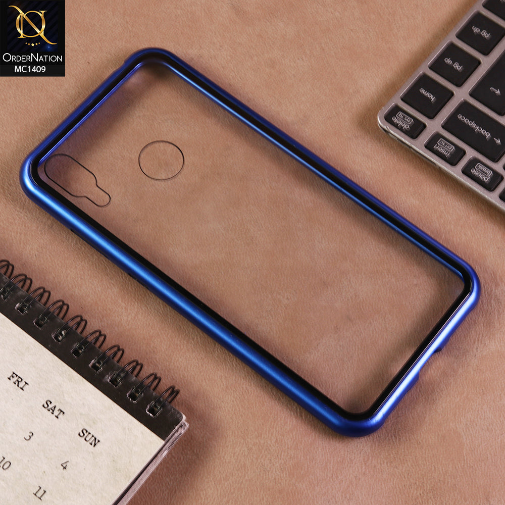 Huawei Y7 Prime 2019 / Y7 2019 / Y7 Pro 2019 Cover  (Without Finger Print Sensor Hole) - Blue  - Luxury HQ Magnetic Back Glass Case - No Glass On Screen Side