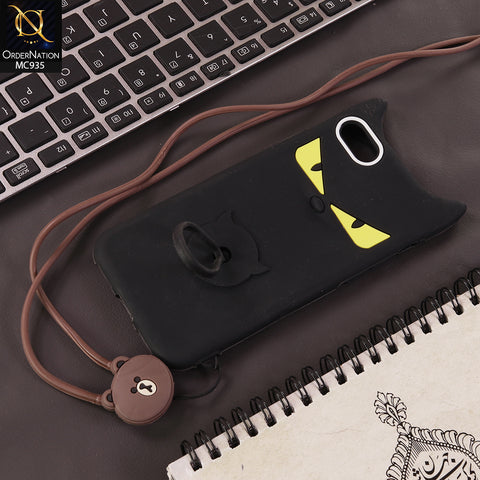 iPhone 6s Plus / 6 Plus Cover - Black - New 3D Cartoon Soft Silicon Case With Phone Lanyard And Silicon Holder