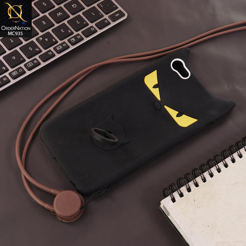 iPhone 8 / 7 Cover - Black - New 3D Cartoon Soft Silicon Case With Phone Lanyard And Silicon Holder
