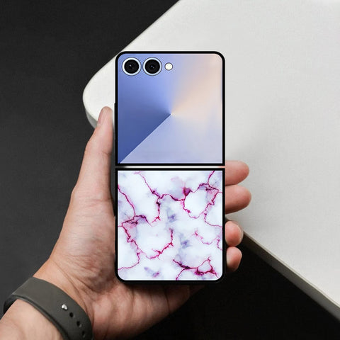 Samsung Galaxy Z Flip 8 Cover - White Marble Series - HQ Premium Shine Durable Shatterproof Case