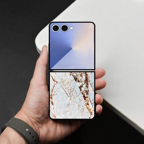 Samsung Galaxy Z Flip 8 Cover - White Marble Series - HQ Premium Shine Durable Shatterproof Case