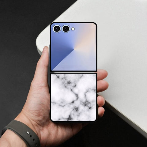 Samsung Galaxy Z Flip 8 Cover - White Marble Series - HQ Premium Shine Durable Shatterproof Case