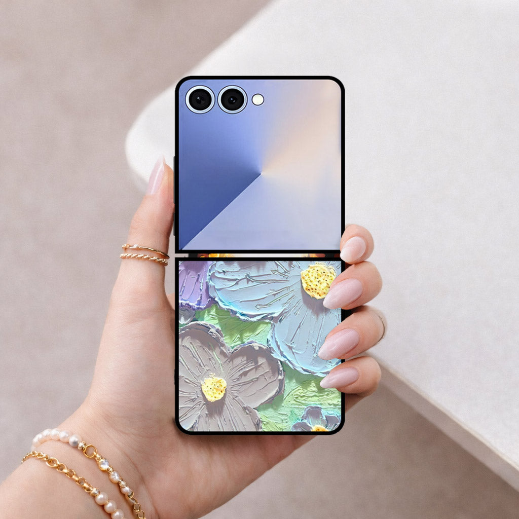 Samsung Galaxy Z Flip 8 Cover - Floral Series - Design 1 - Purple & Aqua - HQ Premium Shine Durable Shatterproof Case