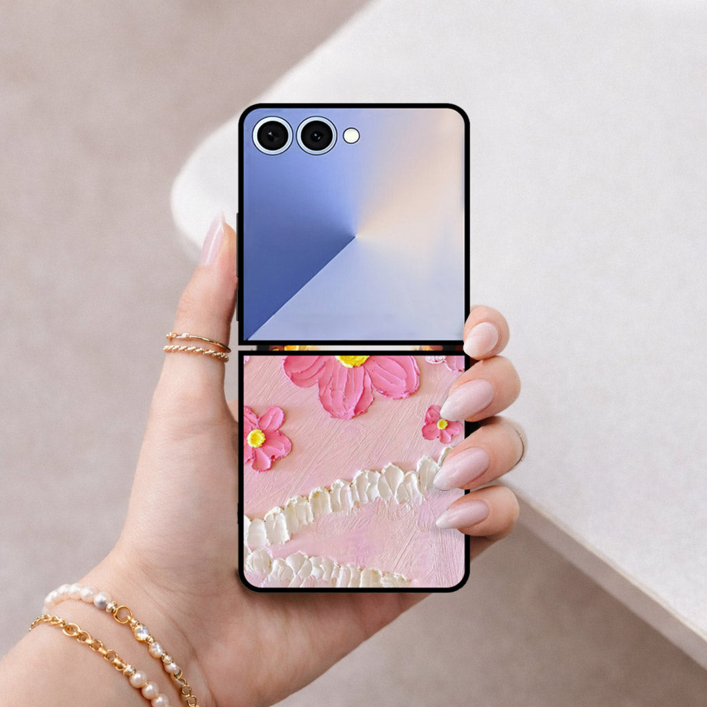 Samsung Galaxy Z Flip 8 Cover - Floral Series - Design 2 - Pink - HQ Premium Shine Durable Shatterproof Case