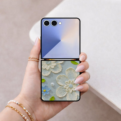 Samsung Galaxy Z Flip 7 Cover - Floral Series - Design 3 - Sky Blue - HQ Premium Shine Durable Shatterproof Case