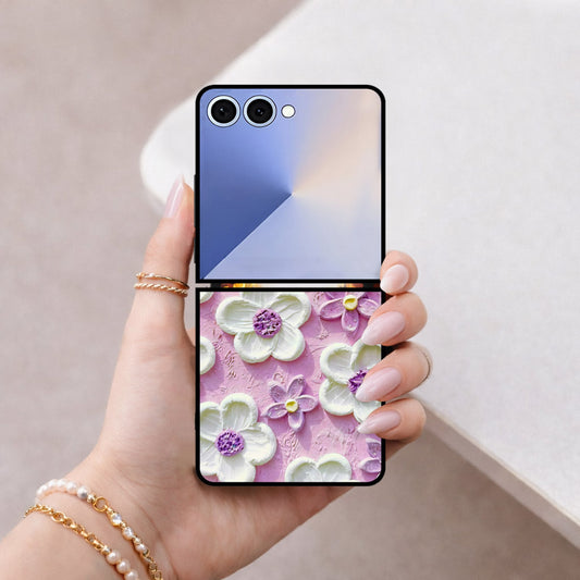 Samsung Galaxy Z Flip 7 Cover - Floral Series - Design 4 - Purple & White - HQ Premium Shine Durable Shatterproof Case