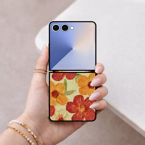 Samsung Galaxy Z Flip 8 Cover - Floral Series - Design 6 - Red & Orange - HQ Premium Shine Durable Shatterproof Case
