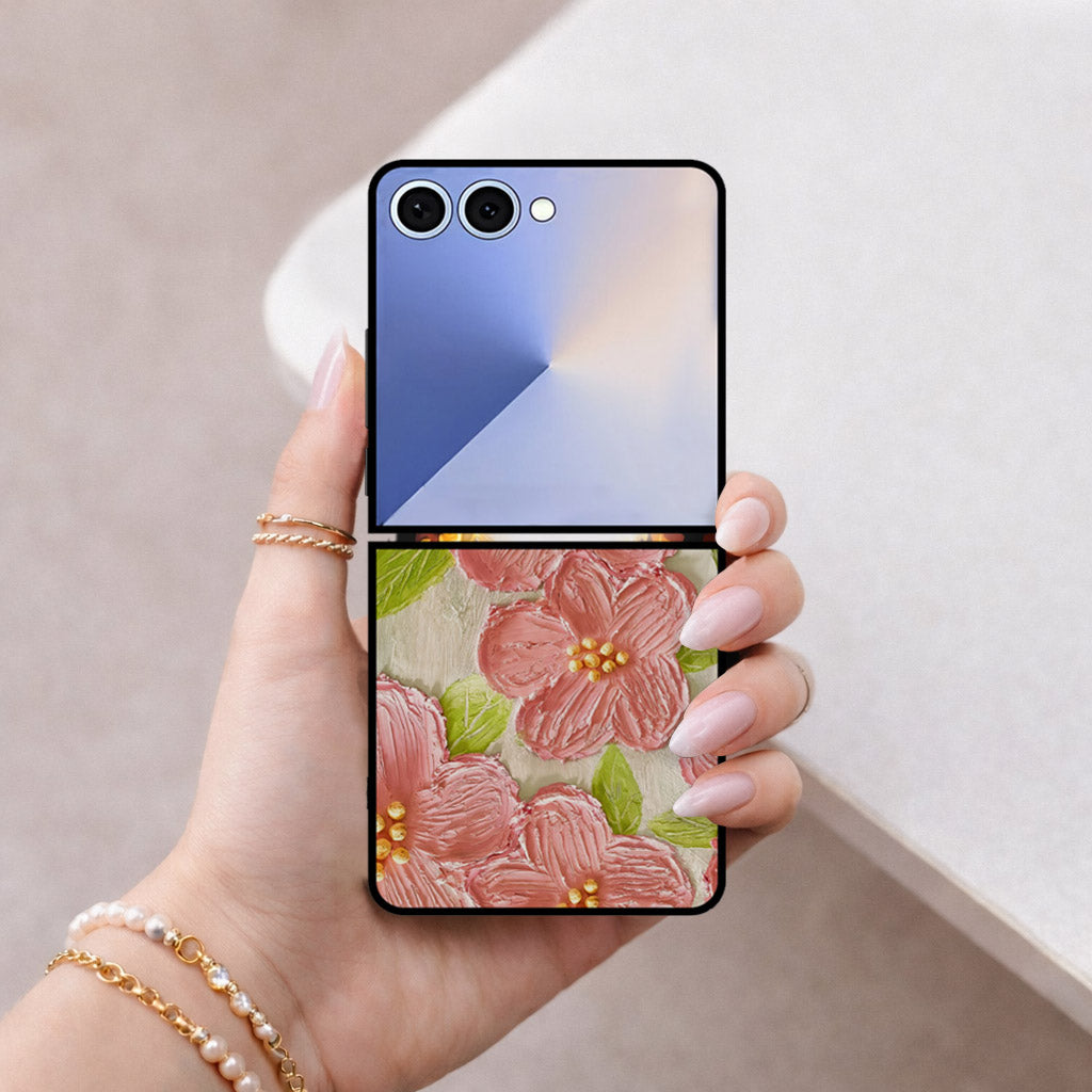 Samsung Galaxy Z Flip 7 Cover - Floral Series - Design 9 - Pink & Green - HQ Premium Shine Durable Shatterproof Case