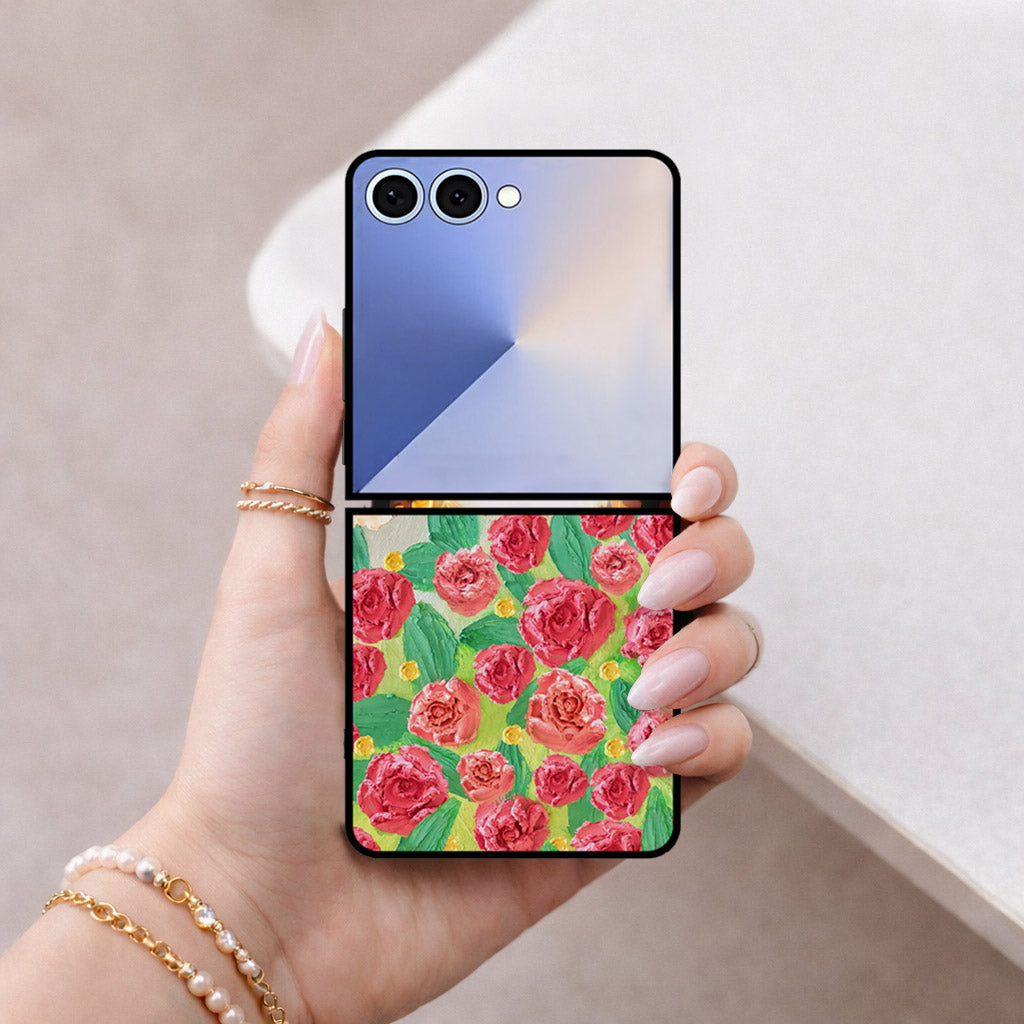 Samsung Galaxy Z Flip 7 Cover - Floral Series - Design 10 - Red & Green - HQ Premium Shine Durable Shatterproof Case