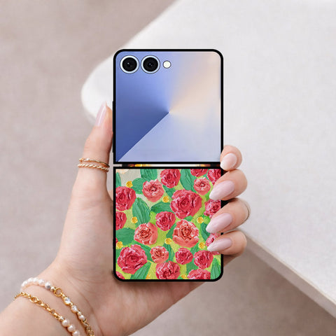 Samsung Galaxy Z Flip 7 Cover - Floral Series - Design 10 - Red & Green - HQ Premium Shine Durable Shatterproof Case