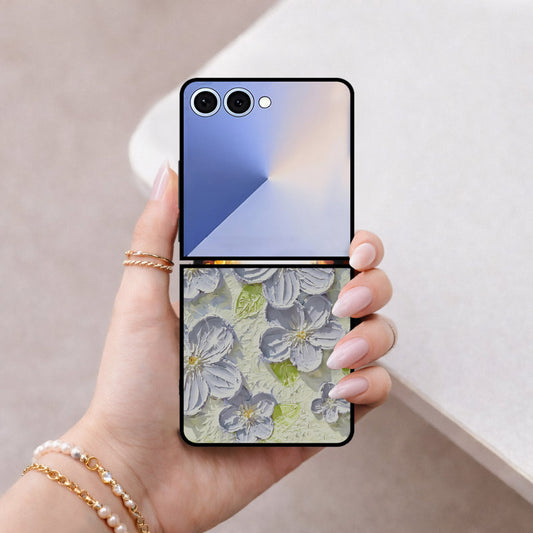 Samsung Galaxy Z Flip 7 Cover - Floral Series - Design 12 - Grey & Green - HQ Premium Shine Durable Shatterproof Case