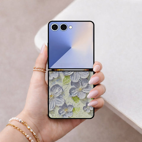 Samsung Galaxy Z Flip 7 Cover - Floral Series - Design 12 - Grey & Green - HQ Premium Shine Durable Shatterproof Case