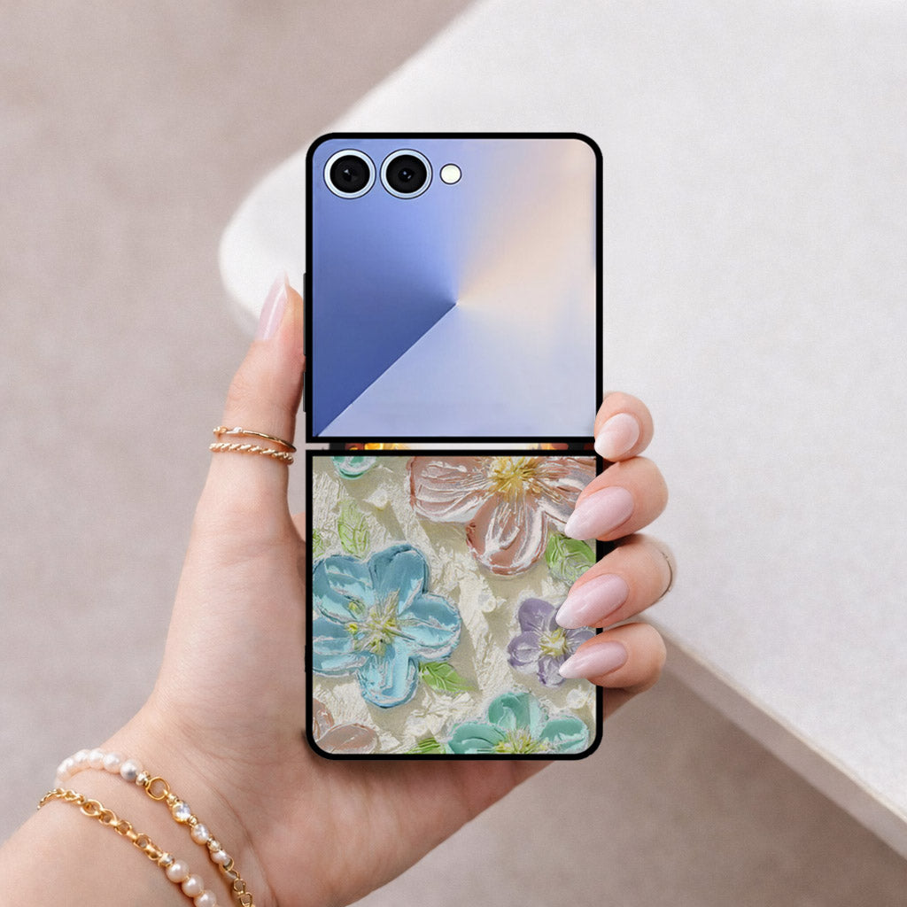 Samsung Galaxy Z Flip 8 Cover - Floral Series - Design 14 - Blue & Purple - HQ Premium Shine Durable Shatterproof Case