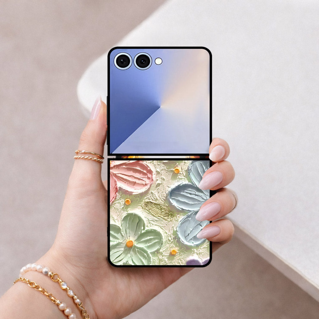 Samsung Galaxy Z Flip 8 Cover - Floral Series - Design 15 - Blue & Green - HQ Premium Shine Durable Shatterproof Case