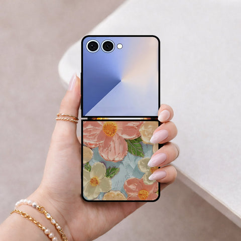 Samsung Galaxy Z Flip 8 Cover - Floral Series - Design 16 - Cyan & Pink - HQ Premium Shine Durable Shatterproof Case
