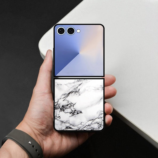 Samsung Galaxy Z Flip 8 Cover - White Marble Series - HQ Premium Shine Durable Shatterproof Case