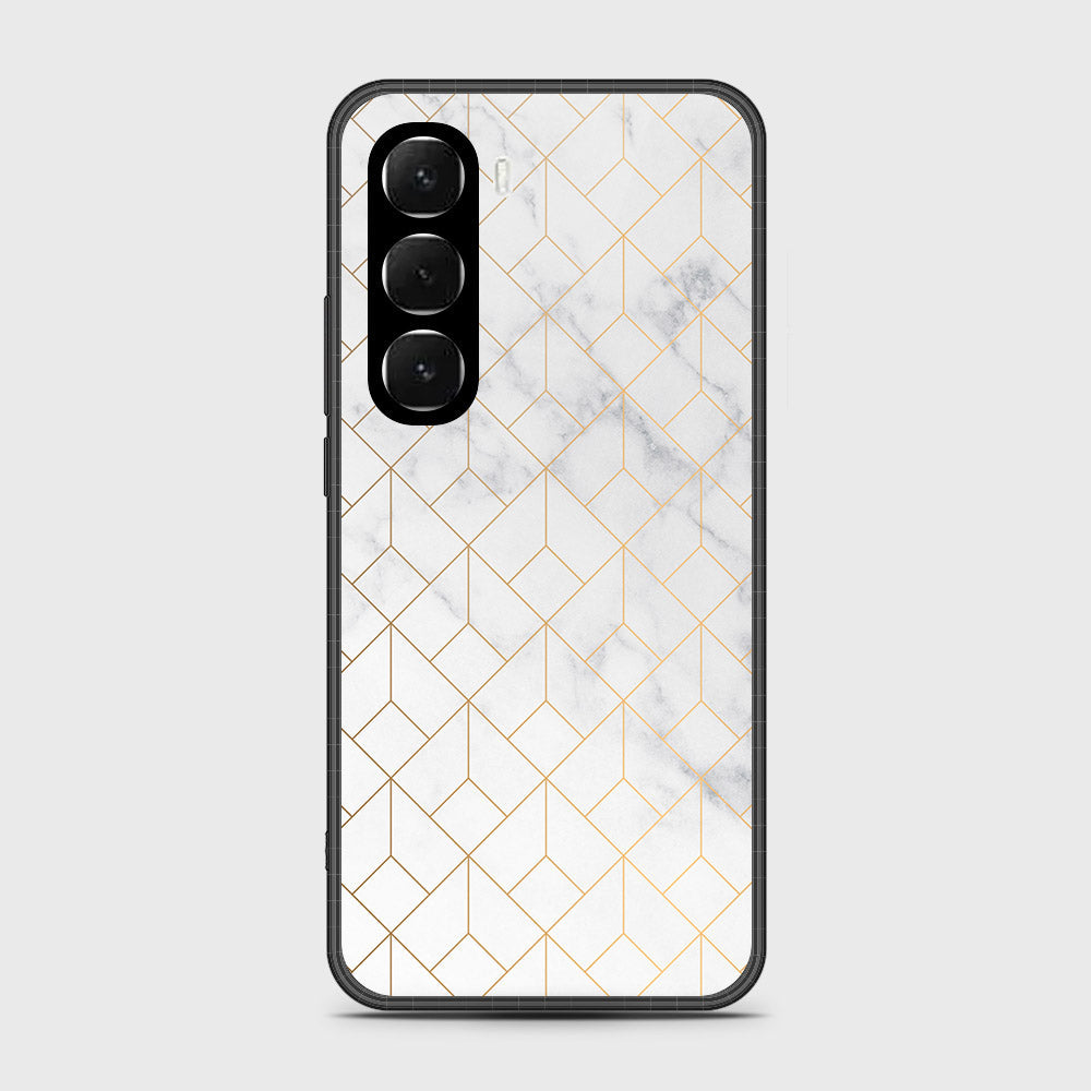 Infinix Hot 60 - White Marble Series 2 - HQ Ultra Shine Premium Infinity Glass Soft Silicon Borders Case