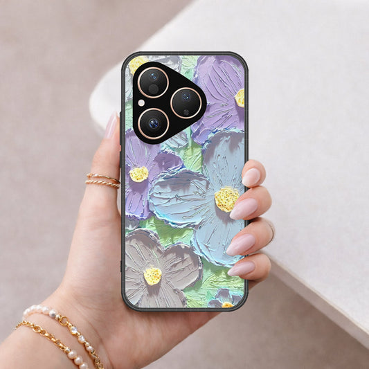 Huawei Pura 80 Cover - Floral Series - Design 1 - Purple & Aqua - HQ Premium Shine Durable Shatterproof Case