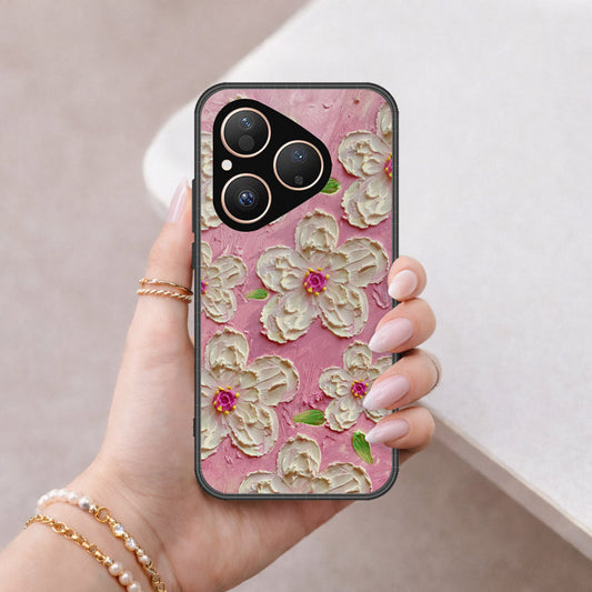 Huawei Pura 80 Cover - Floral Series - Design 5 - Pink & White - HQ Premium Shine Durable Shatterproof Case