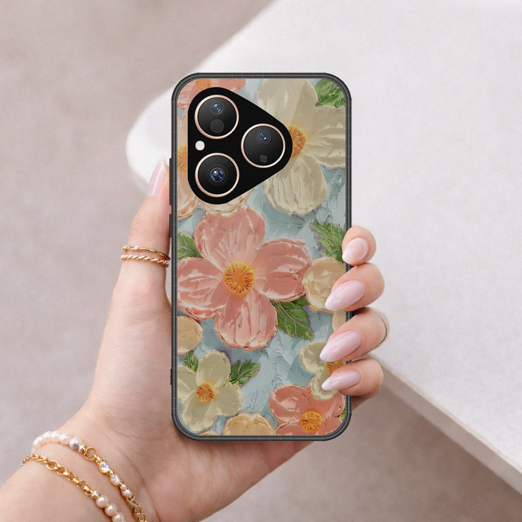 Huawei Pura 80 Cover - Floral Series - Design 16 - Cyan & Pink - HQ Premium Shine Durable Shatterproof Case