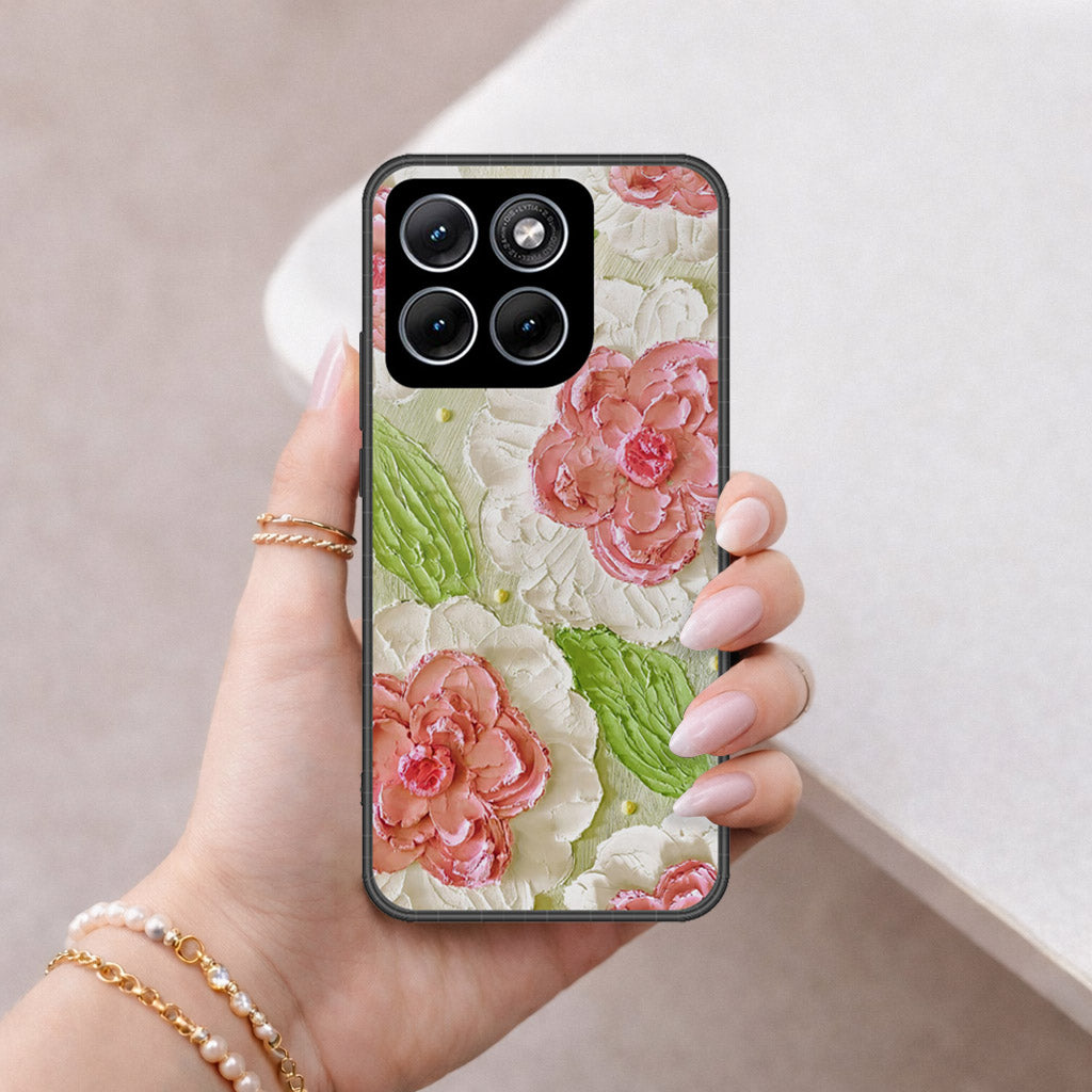 Motorola Moto G67 Power Cover - Floral Series - Design 13 - Offwhite & Green - HQ Premium Shine Durable Shatterproof Case