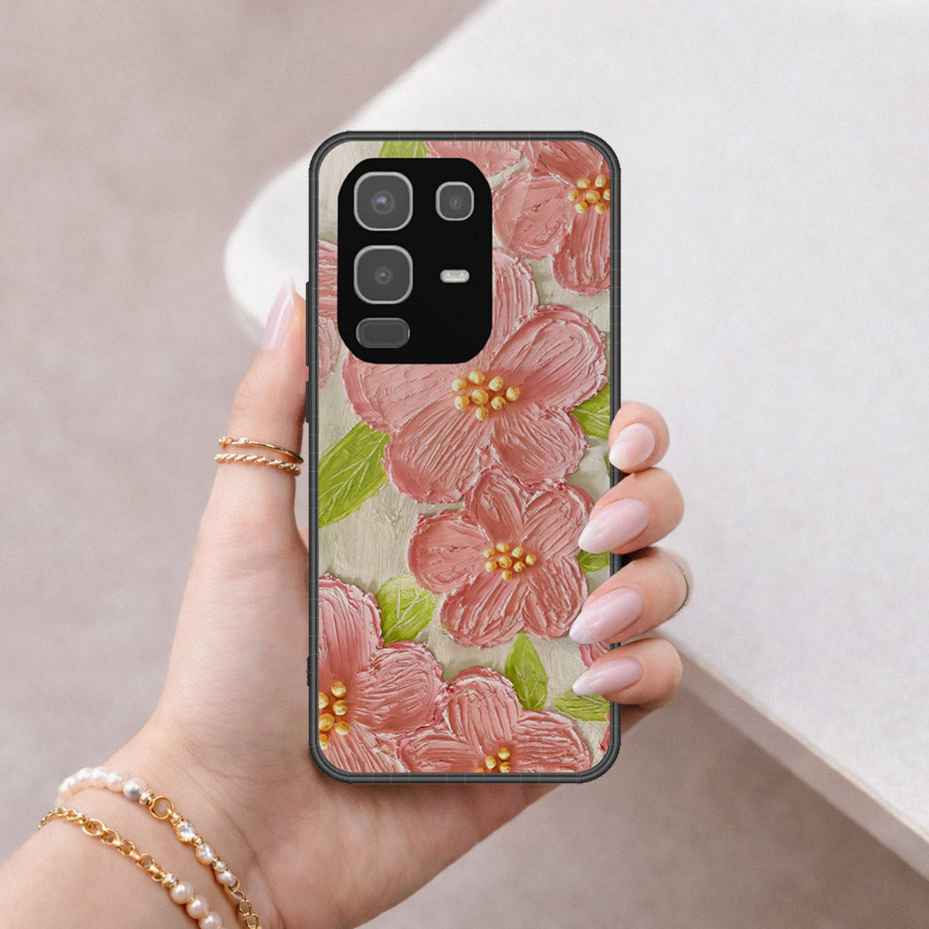 Infinix Note 50x Cover - Floral Series - Design 9 - Pink & Green - HQ Premium Shine Durable Shatterproof Case